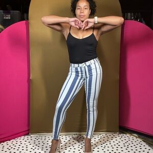 Hudson Jeans Blue and White Striped Skinny Jeans